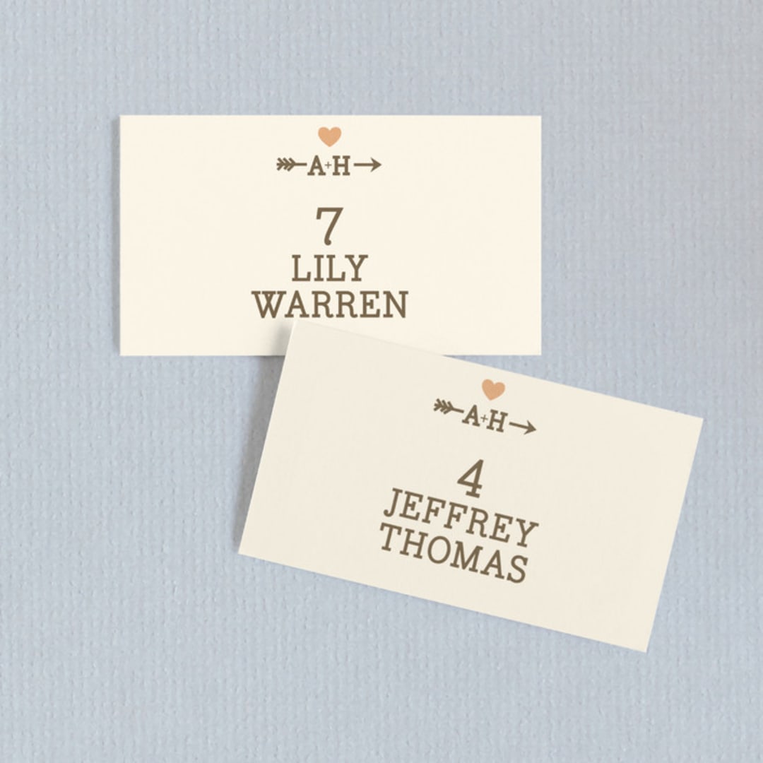 "Love Struck" - Place Cards in Pale Salmon Peach by The Social Type - Front with Free Guest Printing