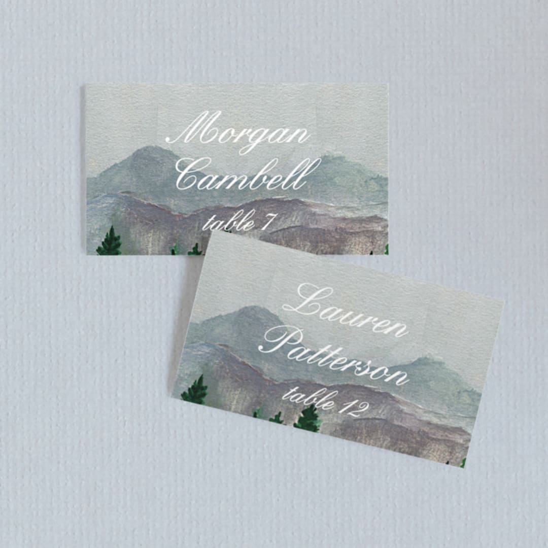 "Adventure Awaits" - Place Cards in Smoke by Elly - Front with Free Guest Printing