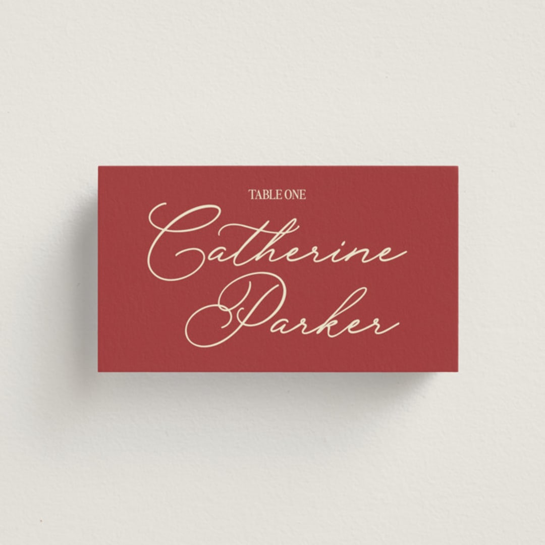 "Elizabeth" - Place Cards in Burgundy by Helena Vitto - Front