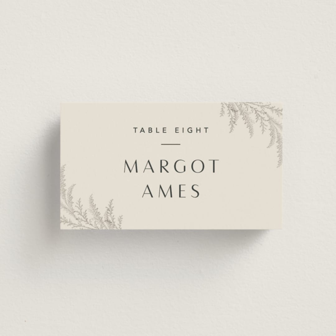 "Etched Frame" - Place Cards in Eggshell by Robert and Stella - Front with Free Guest Printing