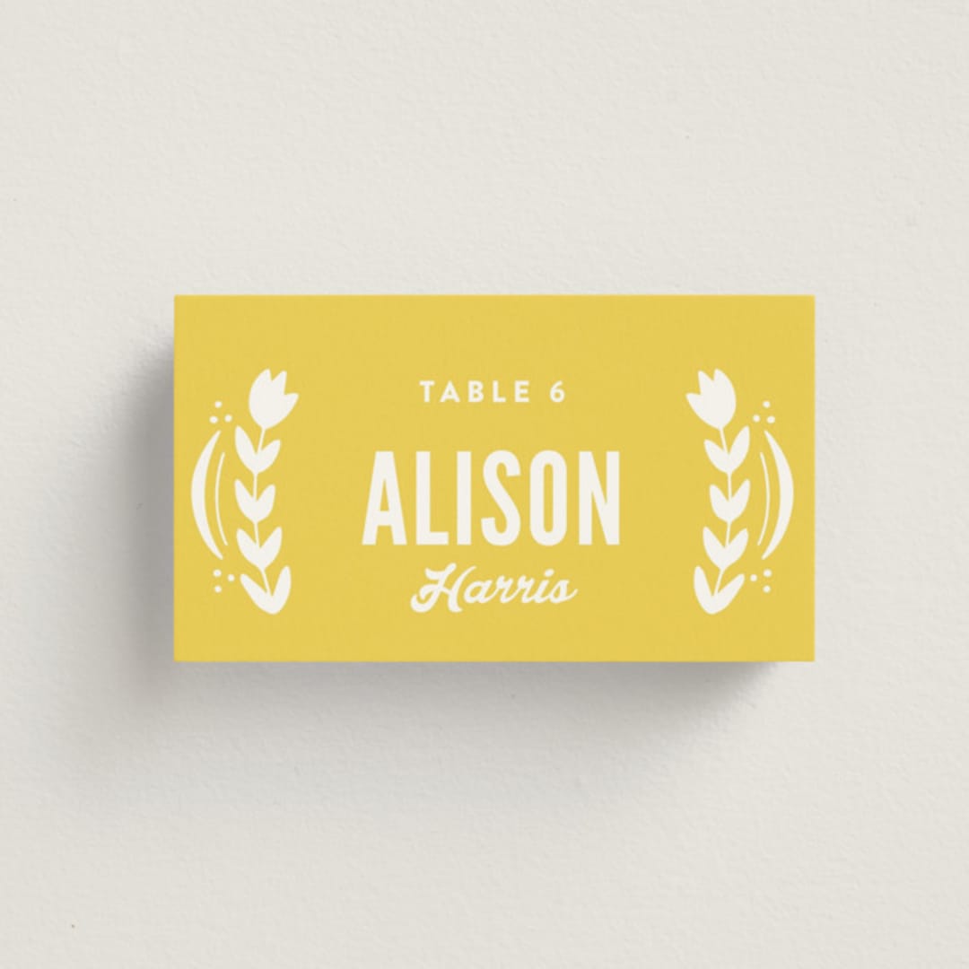 "Pretty Picado" - Place Cards in Sunshine by Jessie Steury - Front with Free Guest Printing