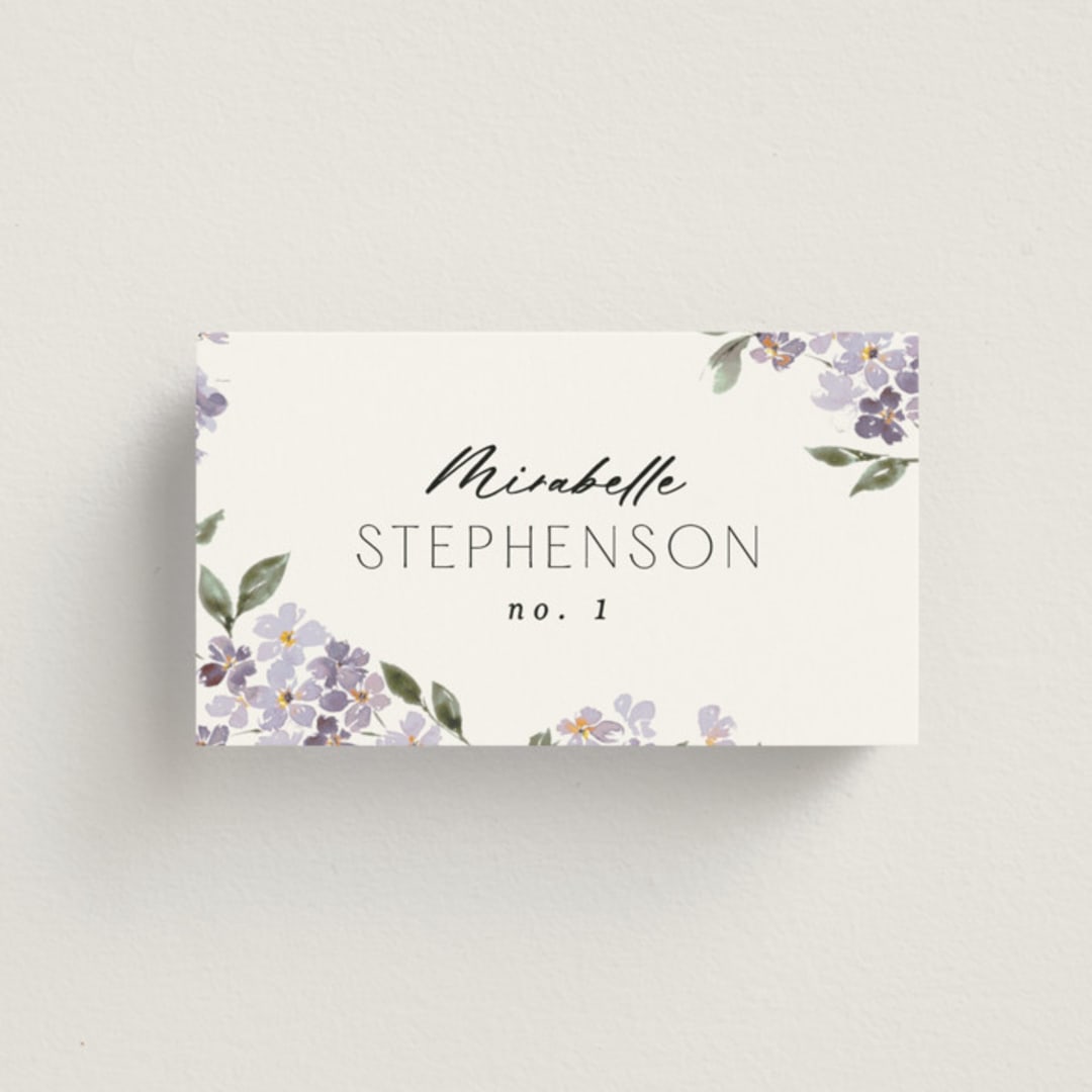 "Sweeping Vine" - Place Cards in Periwinkle by Itsy Belle Studio - Front with Free Guest Printing