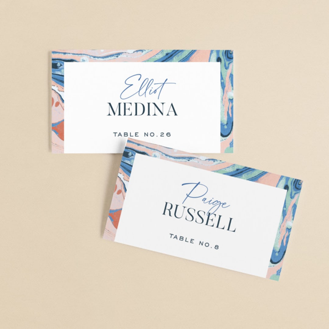 "Mod Marble" - Place Cards in Maraschino by A Real Peach Studio - Front with Free Guest Printing