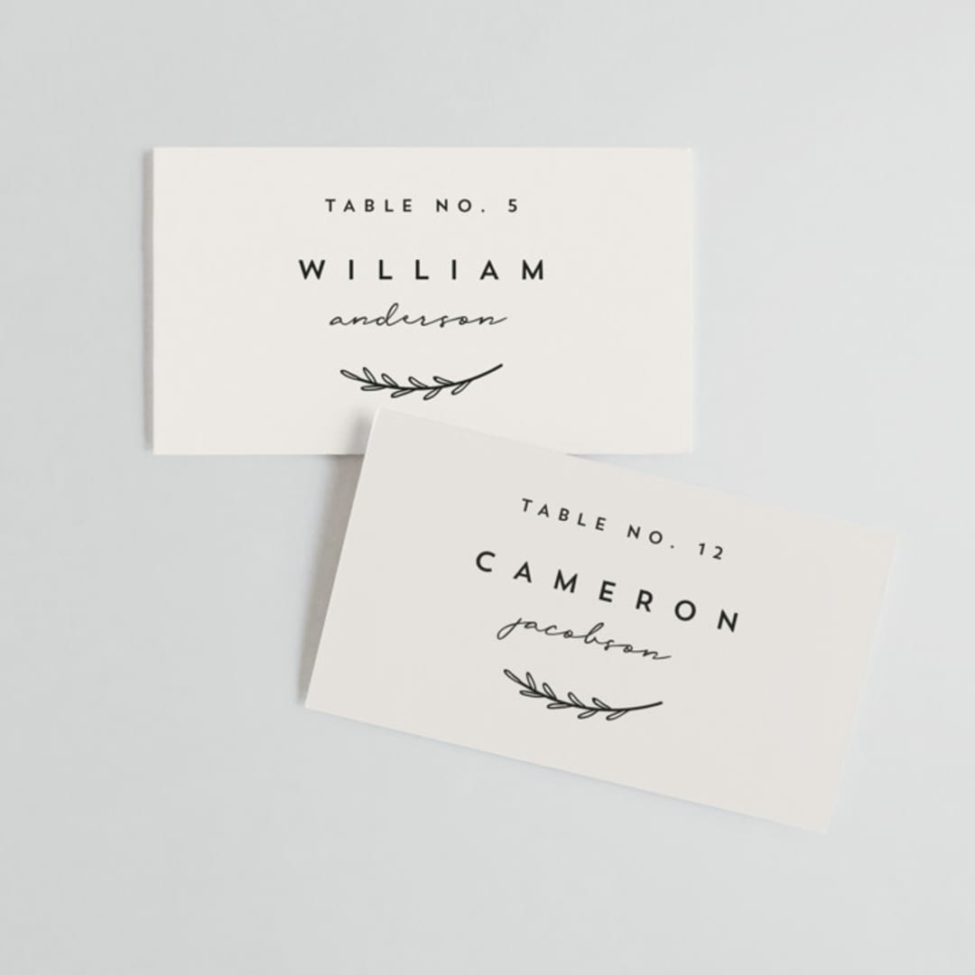 "Connect" - Place Cards in Almond by Brianne Larsen - Front with Free Guest Printing