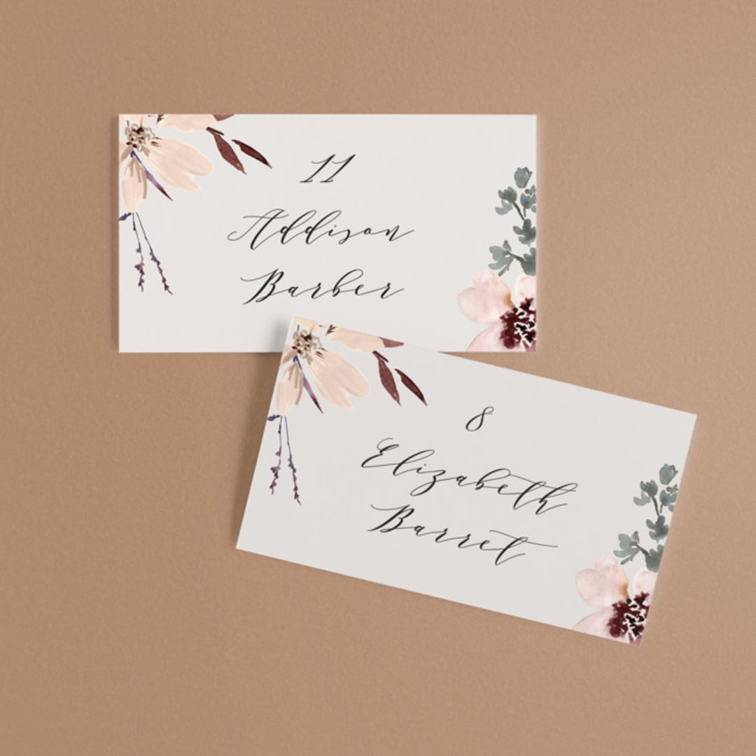 "Sonnet" - Place Cards in Almond by Petra Kern - Front with Free Guest Printing