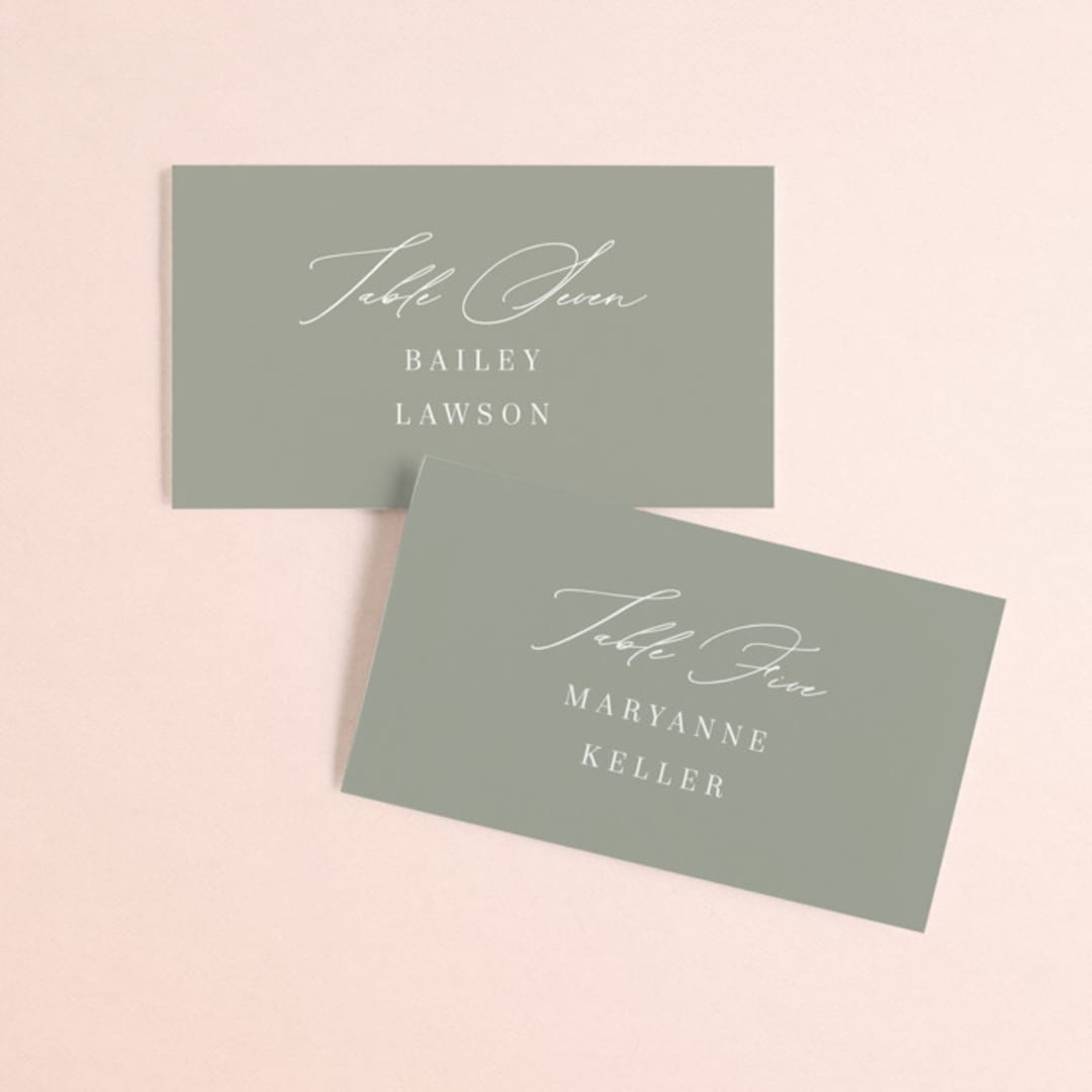"Mystique" - Place Cards in Linen by Ashley Rosenbaum - Front with Free Guest Printing