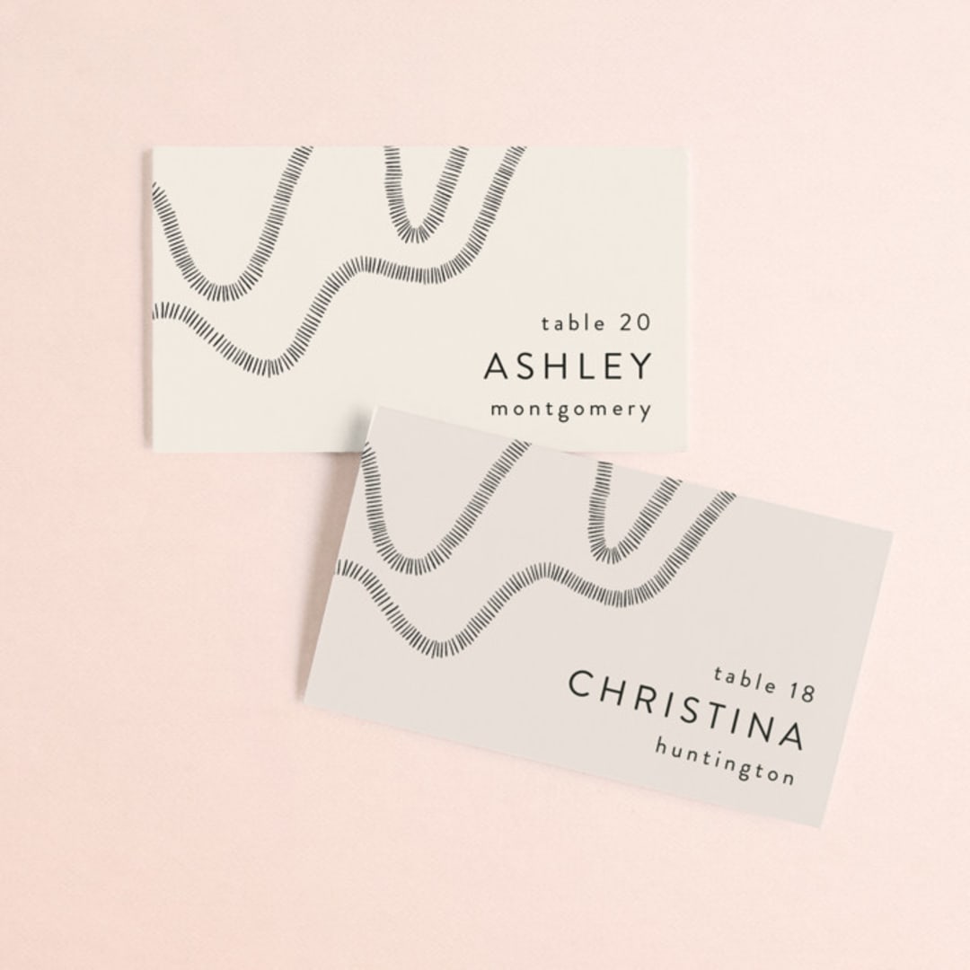 "Wavy" - Place Cards in Jet by Jen Owens - Front with Free Guest Printing