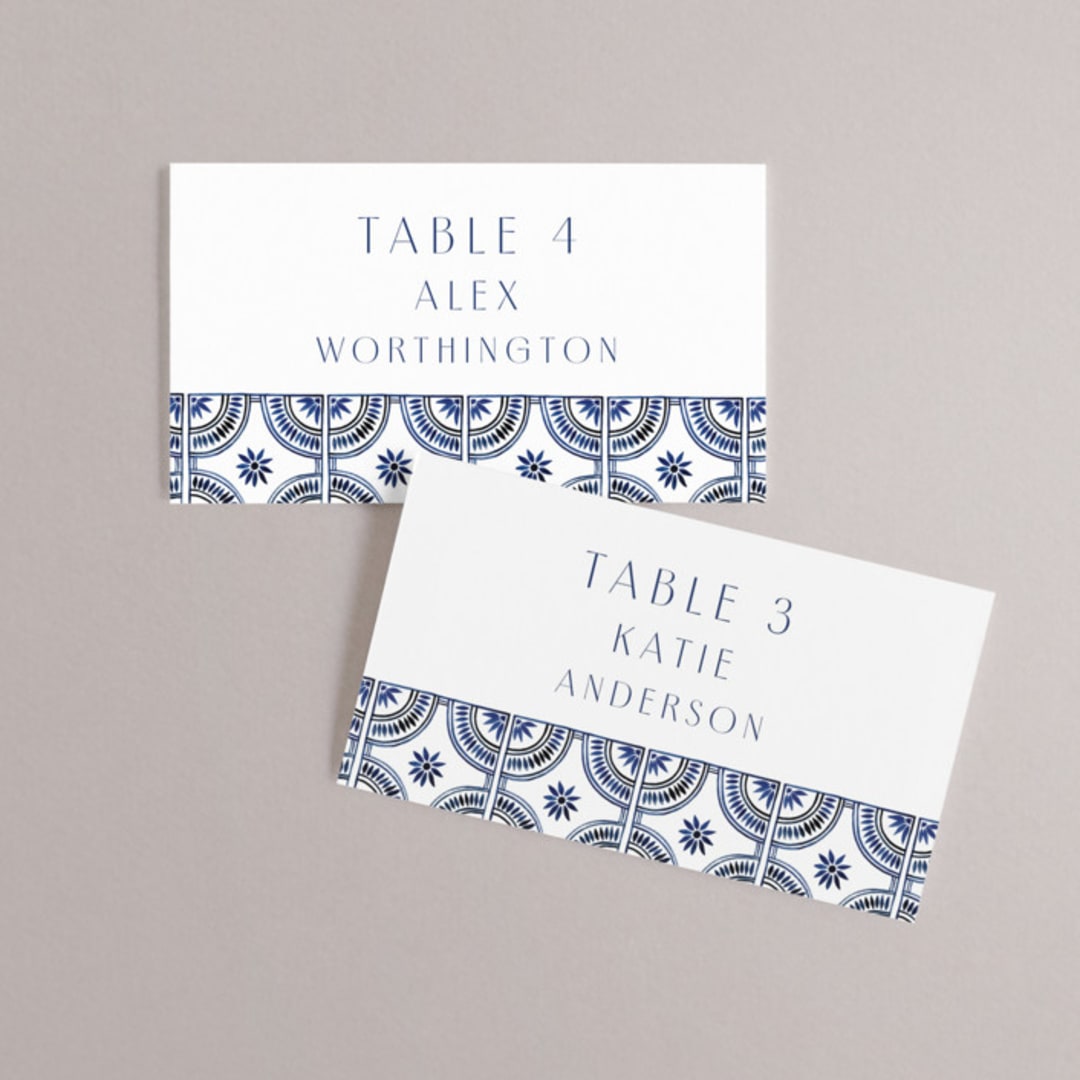 "watercolor tile" - Place Cards in Cobalt by Katharine Watson - Front with Free Guest Printing