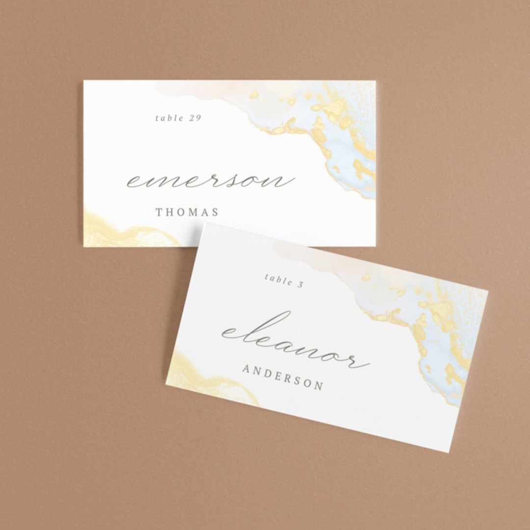 "The whisper of the waves" - Place Cards in Sunrise by Helen Halik - Front with Free Guest Printing