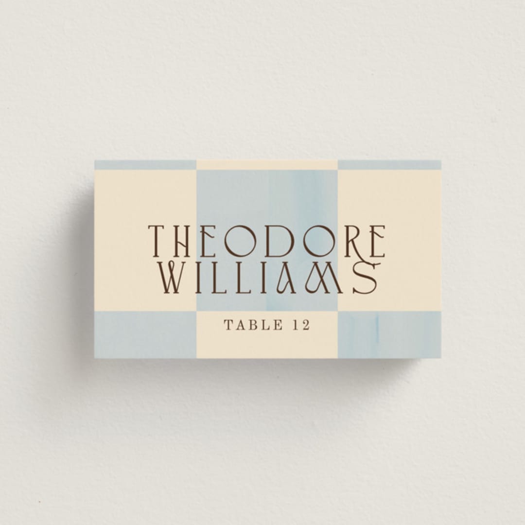 "Checker Wash" - Place Cards in Ivory by Baumbirdy - Front with Free Guest Printing