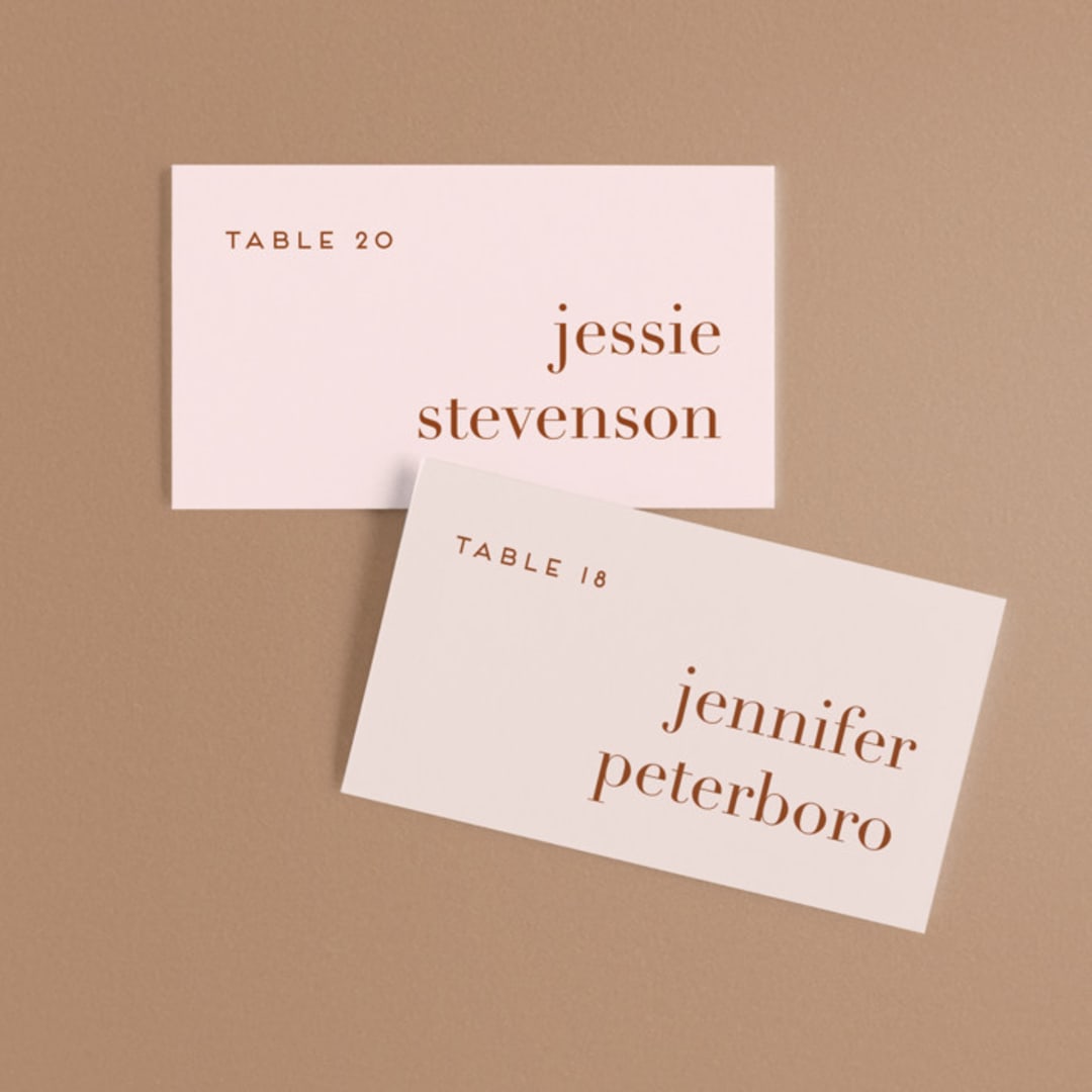 "Mod Initials" - Place Cards in Rust by Genna Blackburn - Front with Free Guest Printing