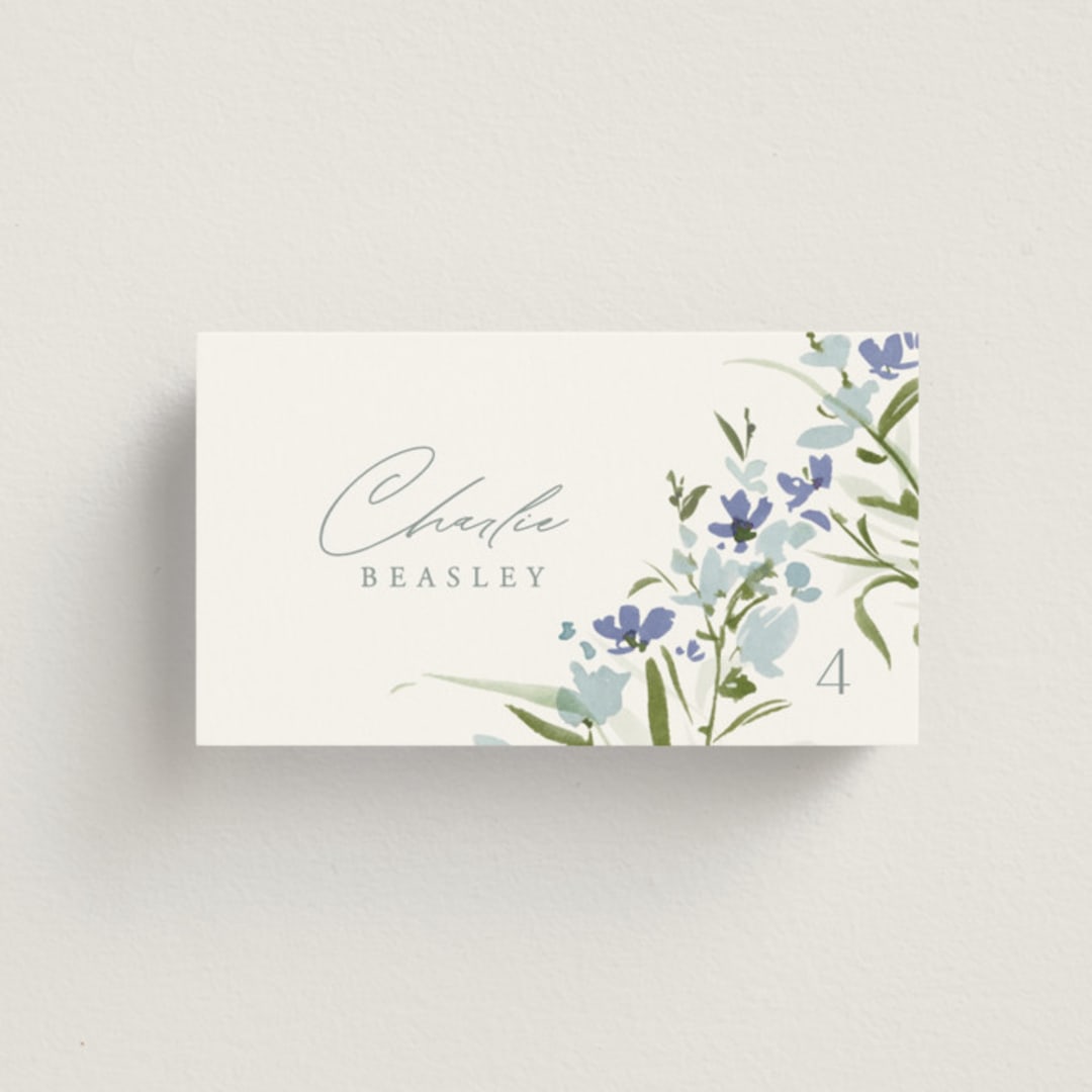 "Fleur" - Place Cards in Aquamarine by Everett Paper Goods - Front