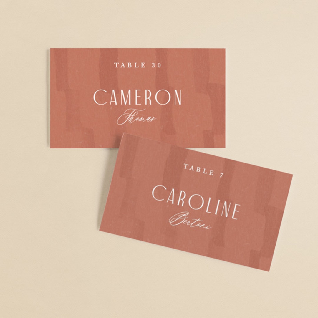 "Echo" - Place Cards in Rust by Jennifer Wick - Front with Free Guest Printing