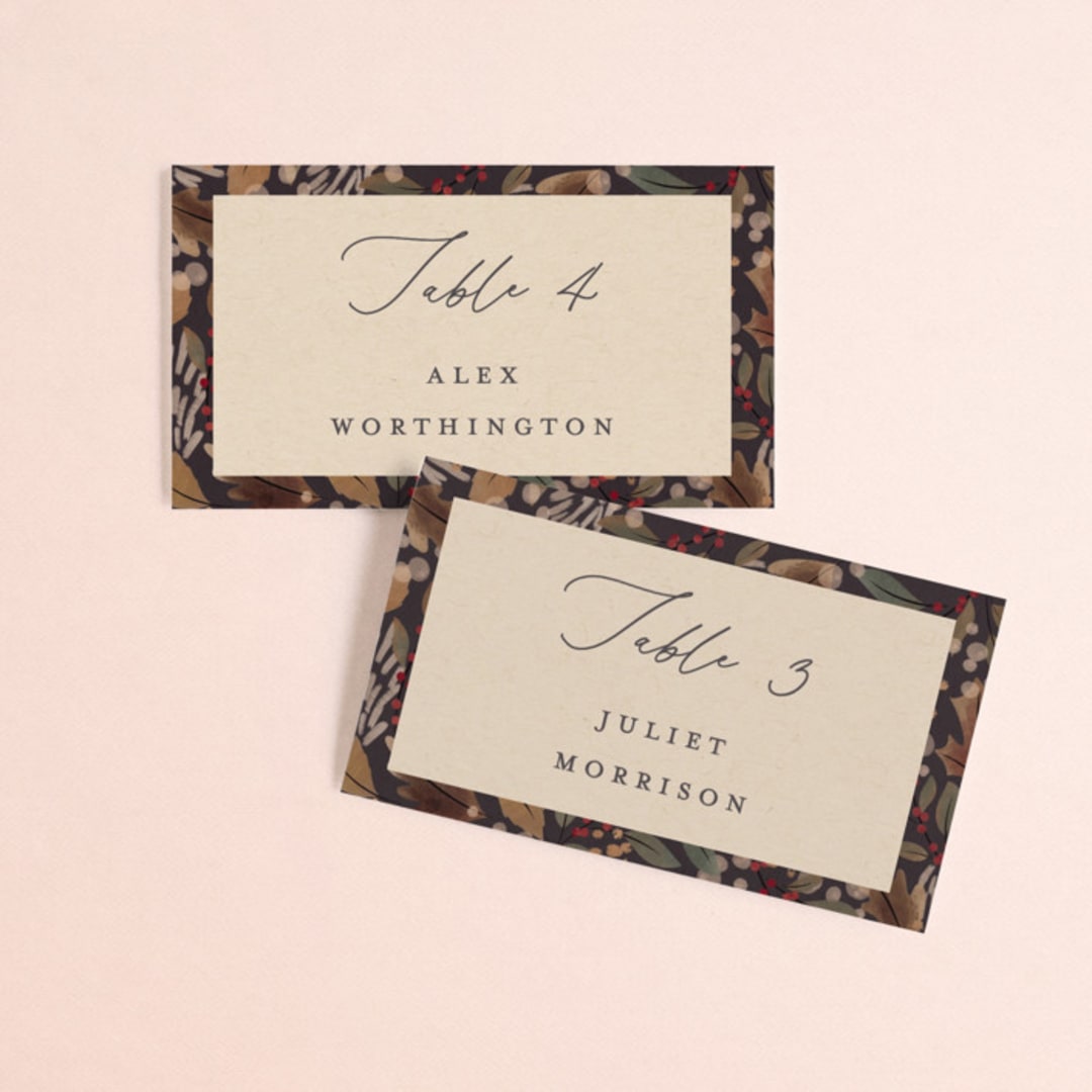 "Autumn Stroll" - Place Cards in Moody by Erin German - Front with Free Guest Printing