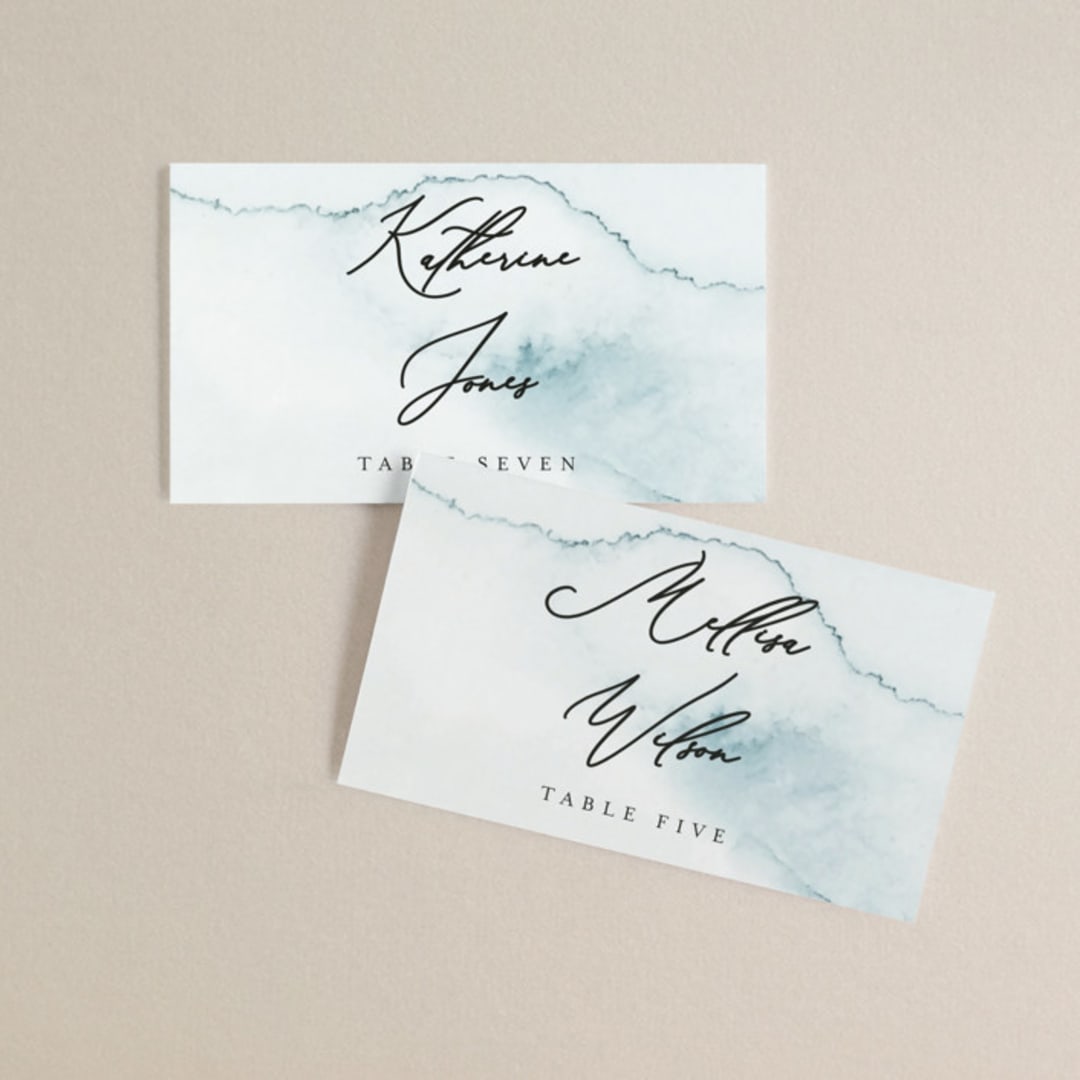 "Ocean Vibes" - Place Cards in Sky by Marina Onoprienko - Front with Free Guest Printing