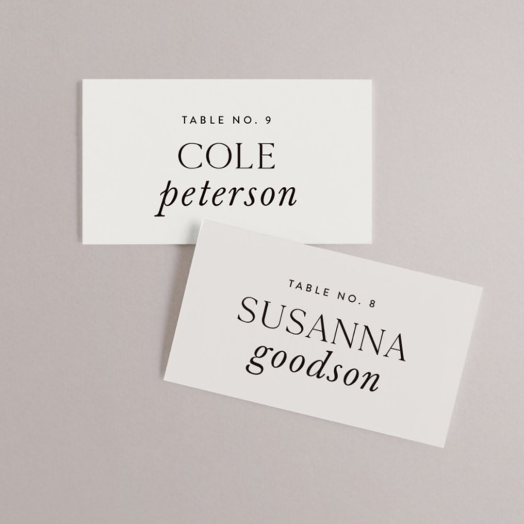 "Apropos" - Place Cards in Au Lait by Design Lotus - Front with Free Guest Printing
