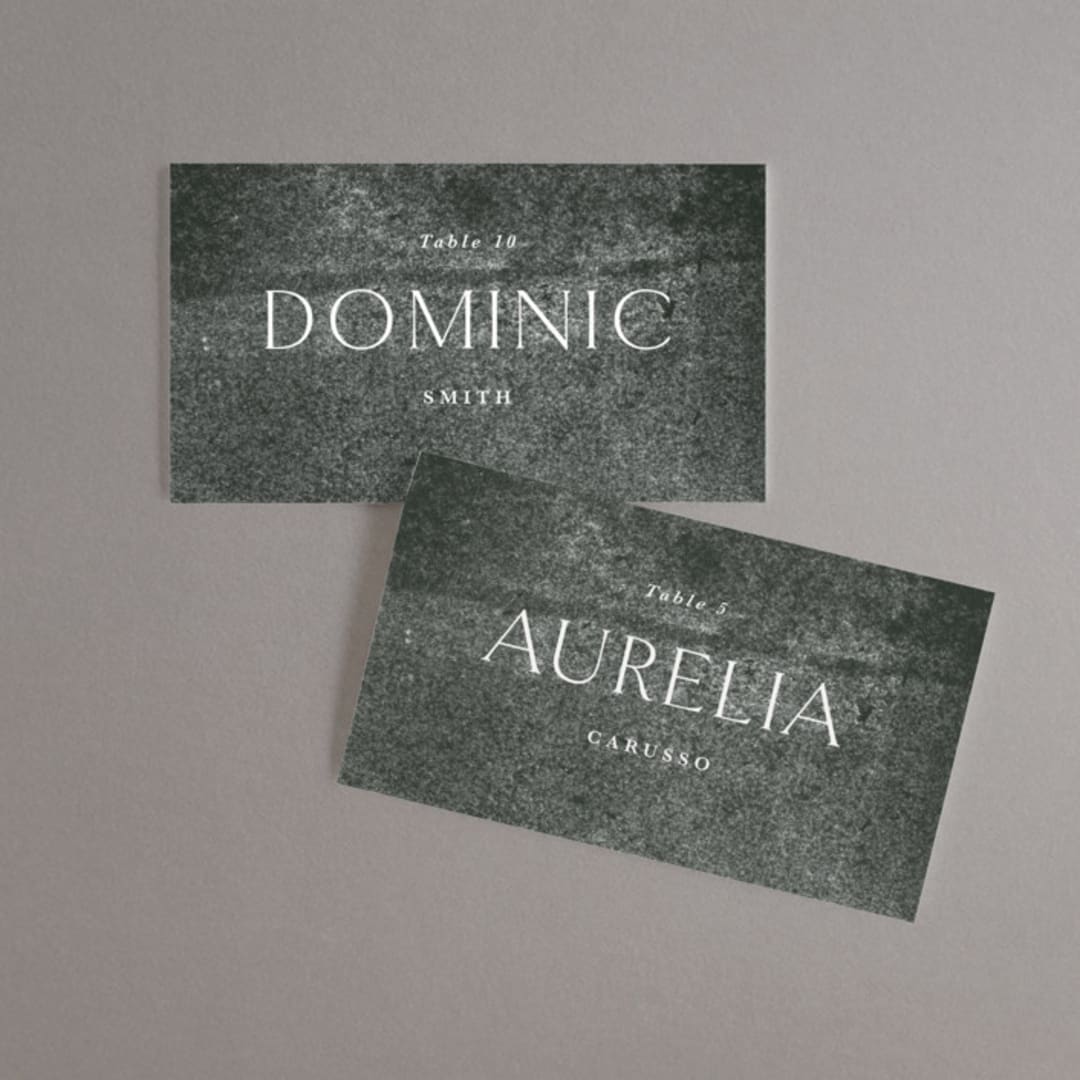 "Halcyon" - Place Cards in Dove by Olivia Kanaley Inman - Front with Free Guest Printing