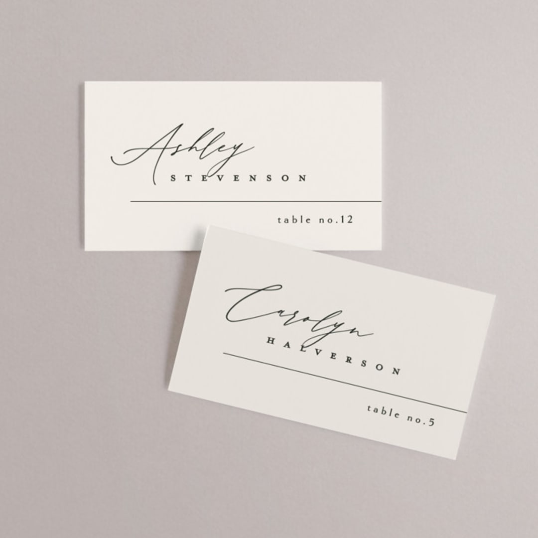"Violet " - Place Cards in Linen by Kelly Schmidt - Front with Free Guest Printing