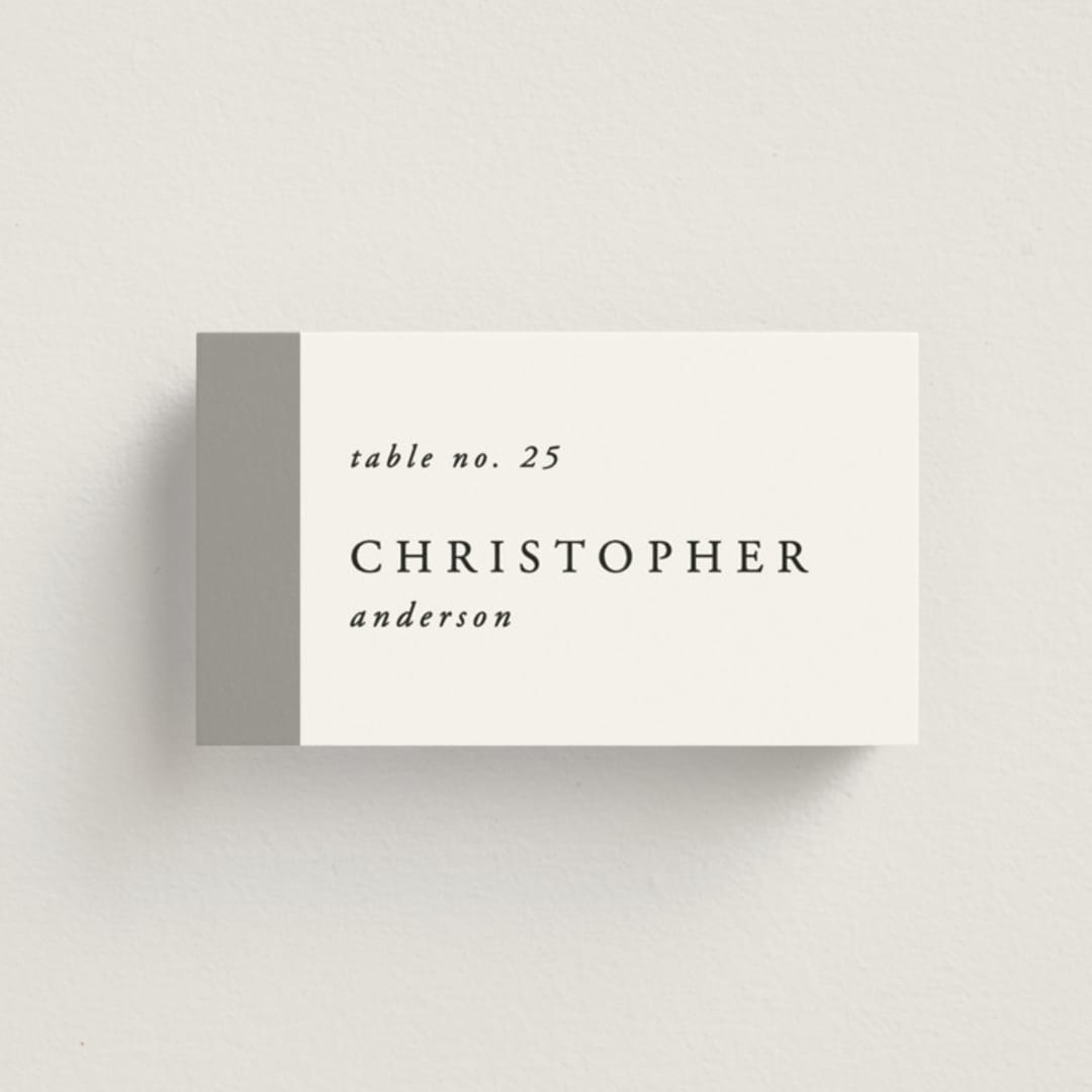 "Portrait" - Place Cards in Platinum by Heather Schertzer - Front with Free Guest Printing