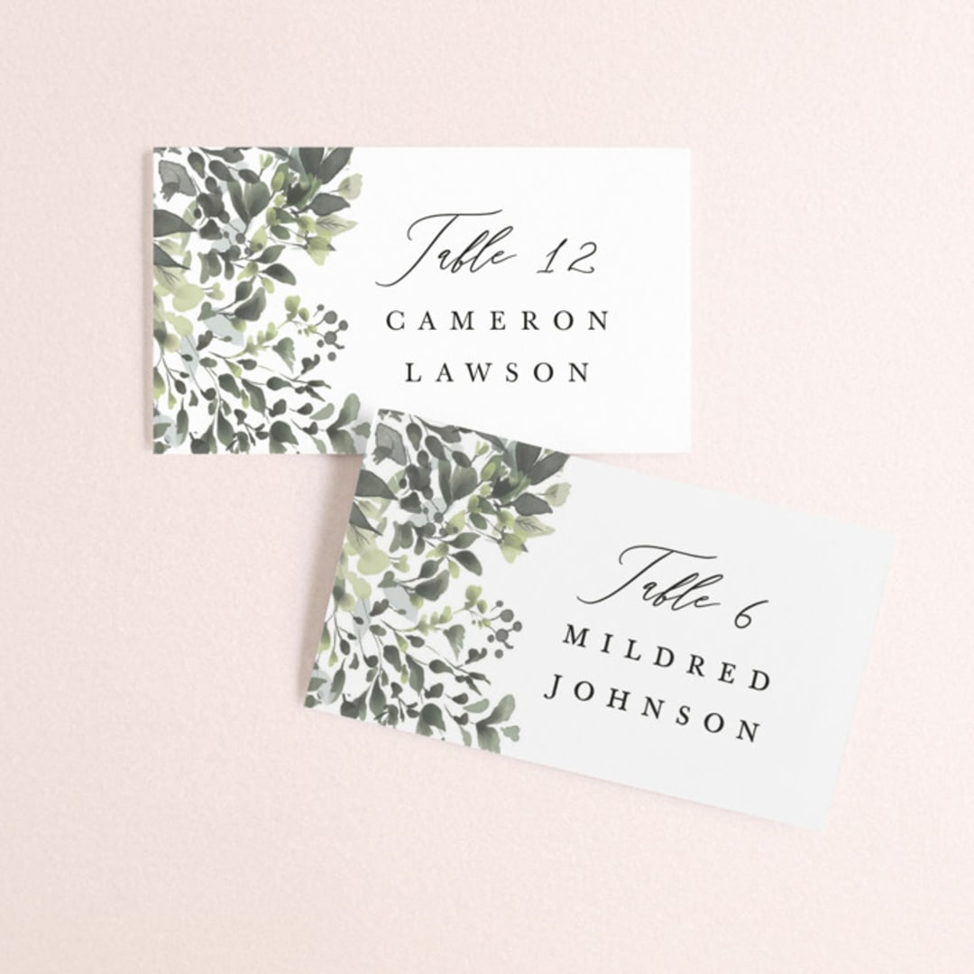 "Forever in Love" - Place Cards in Ivy by Hannah Williams - Front with Free Guest Printing