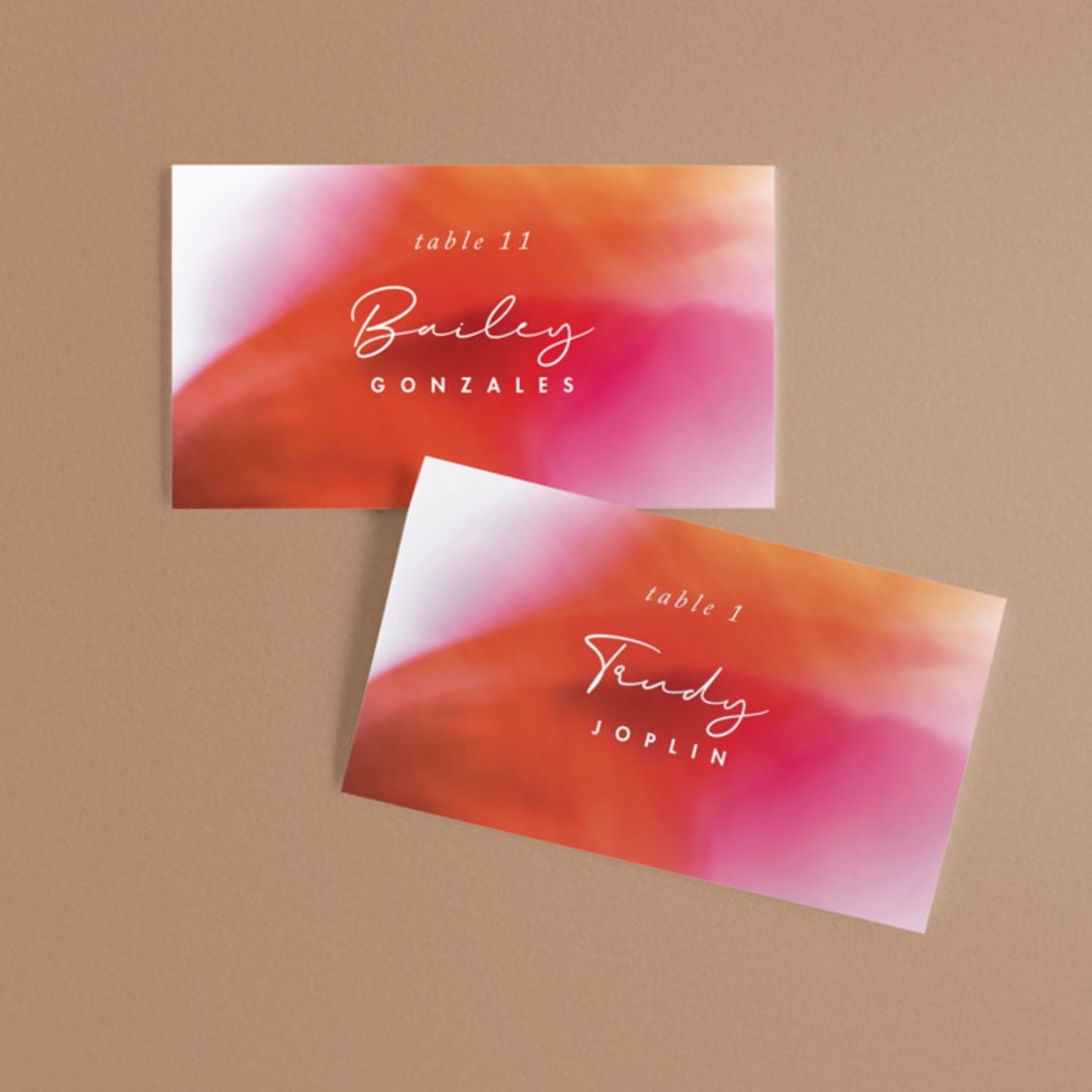 "Flamenco" - Place Cards in Hibiscus by Catherine Culvenor - Front with Free Guest Printing
