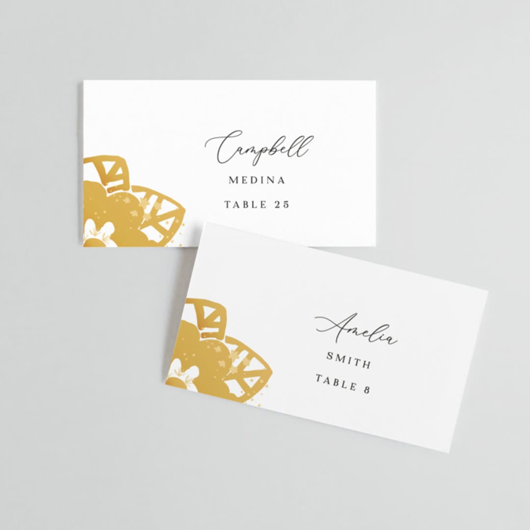 "Sparks" - Place Cards in Sunshine by Corie Page - Front with Free Guest Printing
