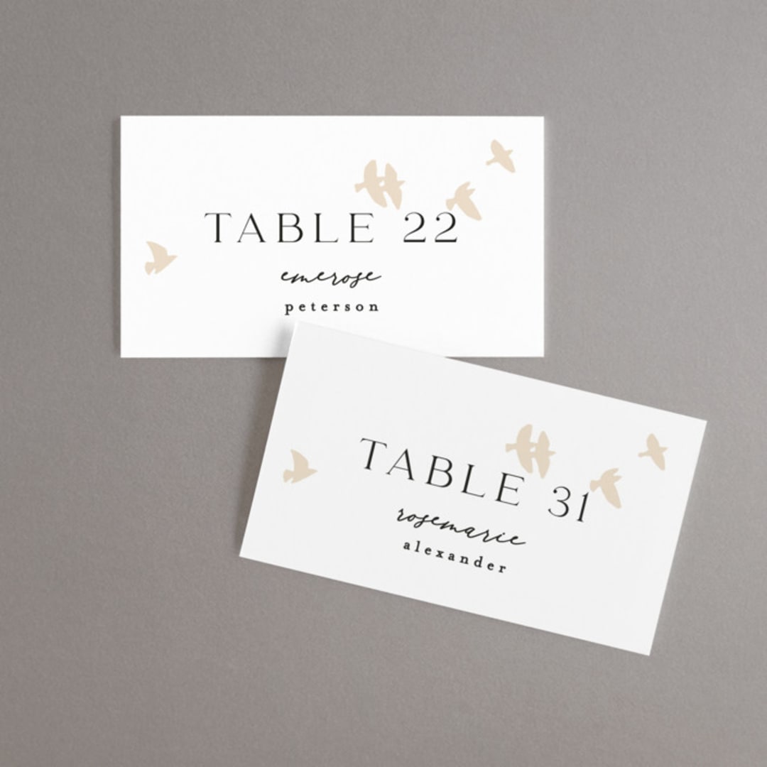 "Soar" - Place Cards in Cream by Phrosné Barwood - Front with Free Guest Printing