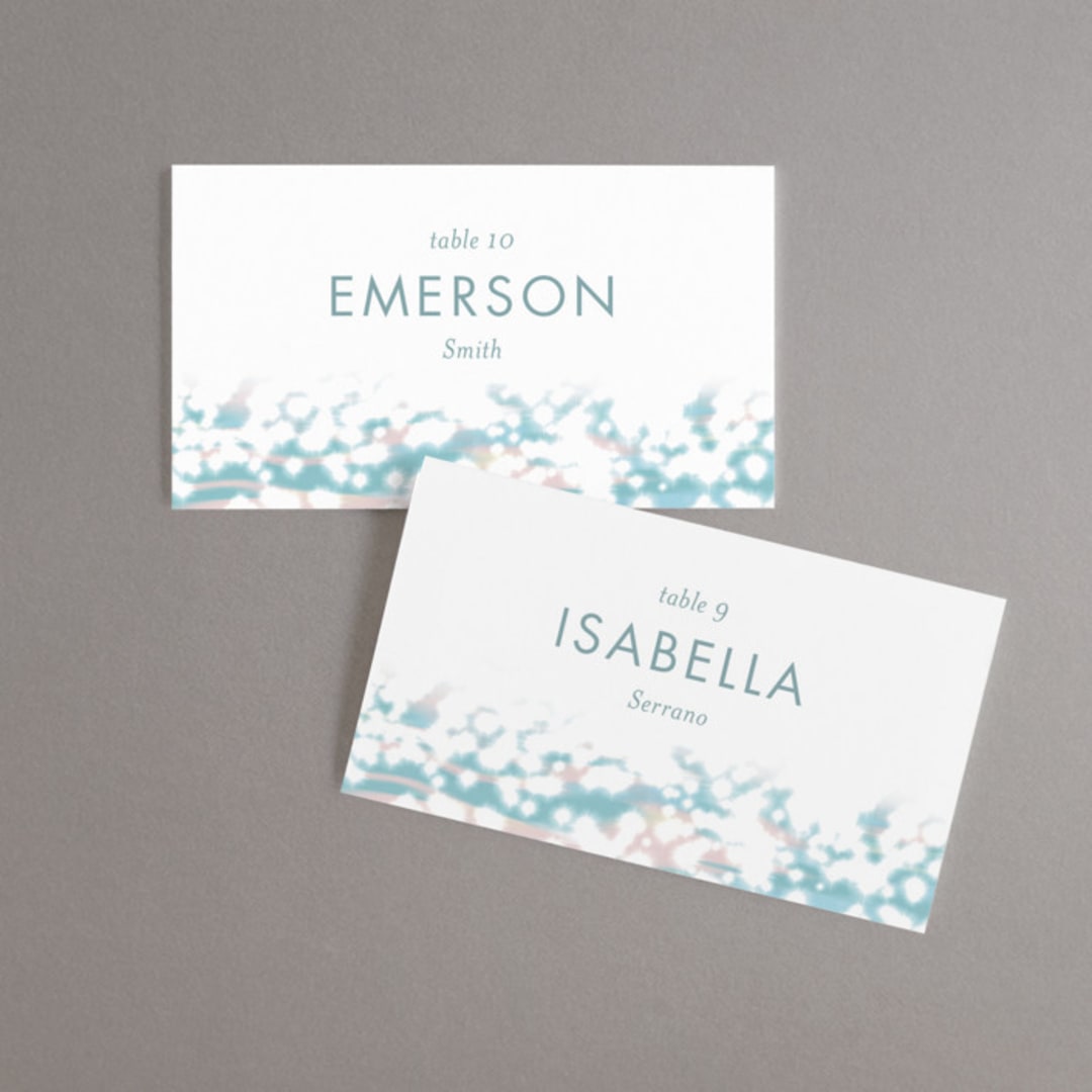 "Glisten" - Place Cards in Rose Quartz by Sam Dubeau - Front with Free Guest Printing