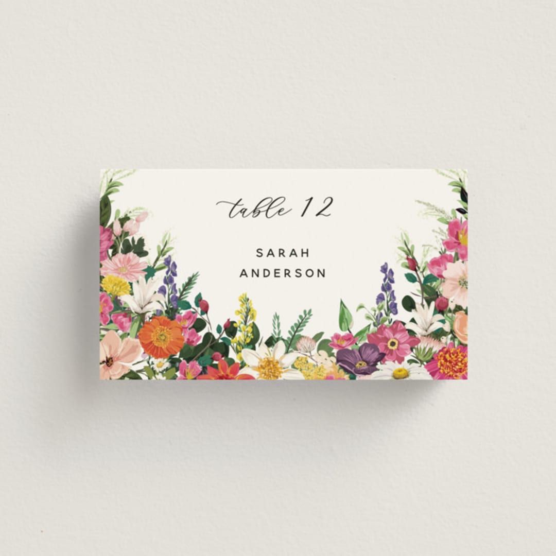 "Secret Garden" - Place Cards in Daisy by Susan Moyal - Front with Free Guest Printing