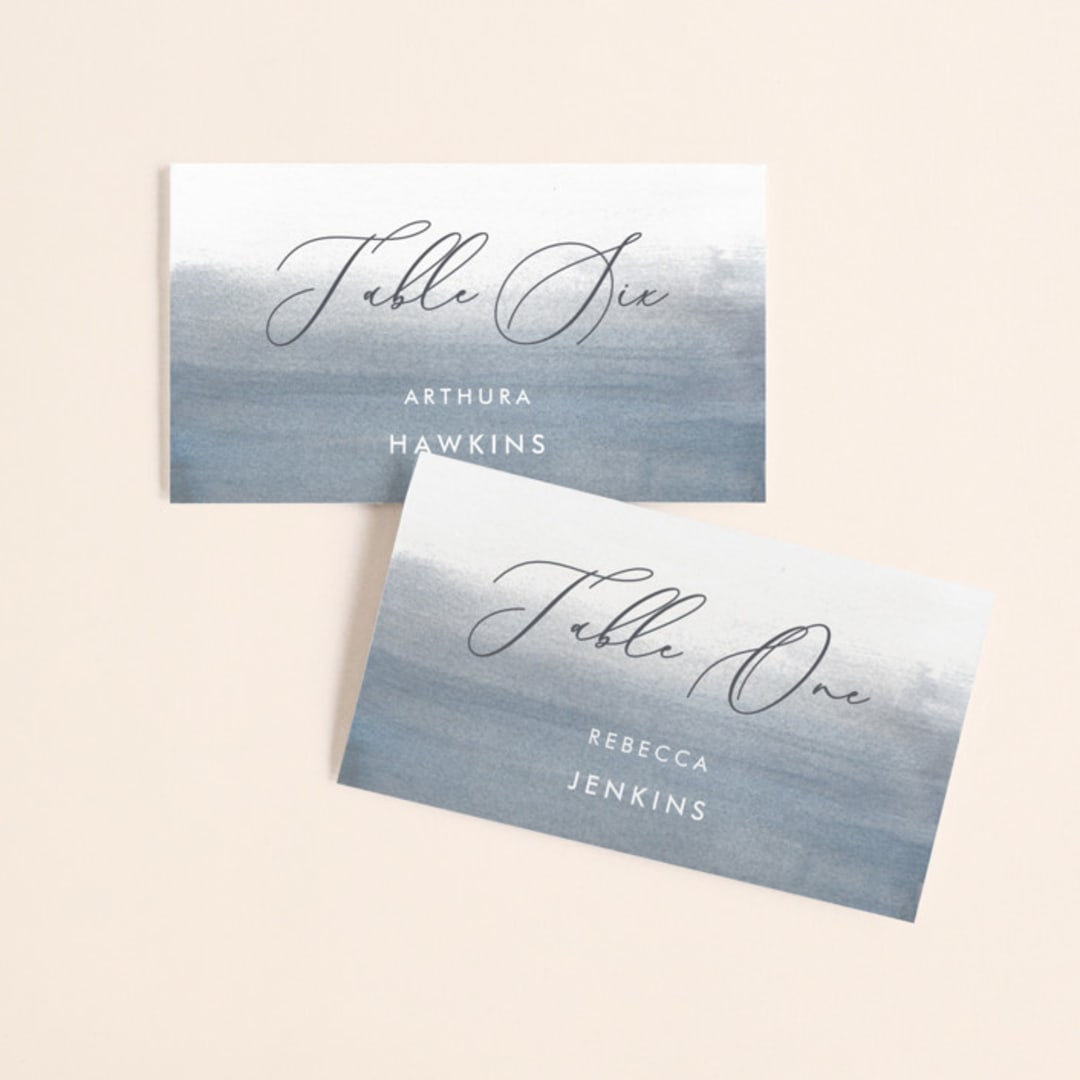 "Romantic Watercolor" - Place Cards in Mist by Sparkvites - Front with Free Guest Printing
