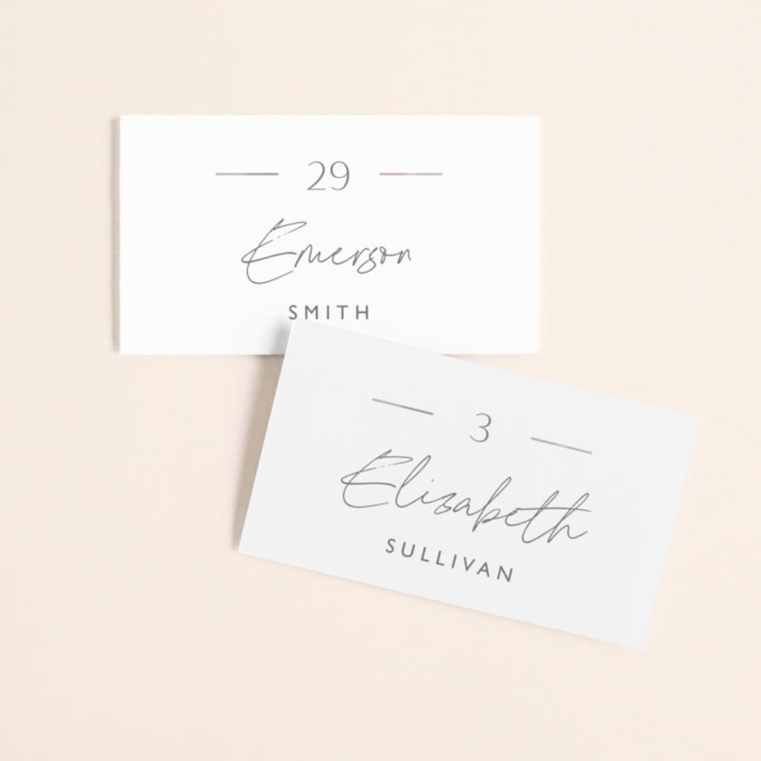 "Ethereal Names" - Place Cards in Plum by Carolyn MacLaren - Front with Free Guest Printing