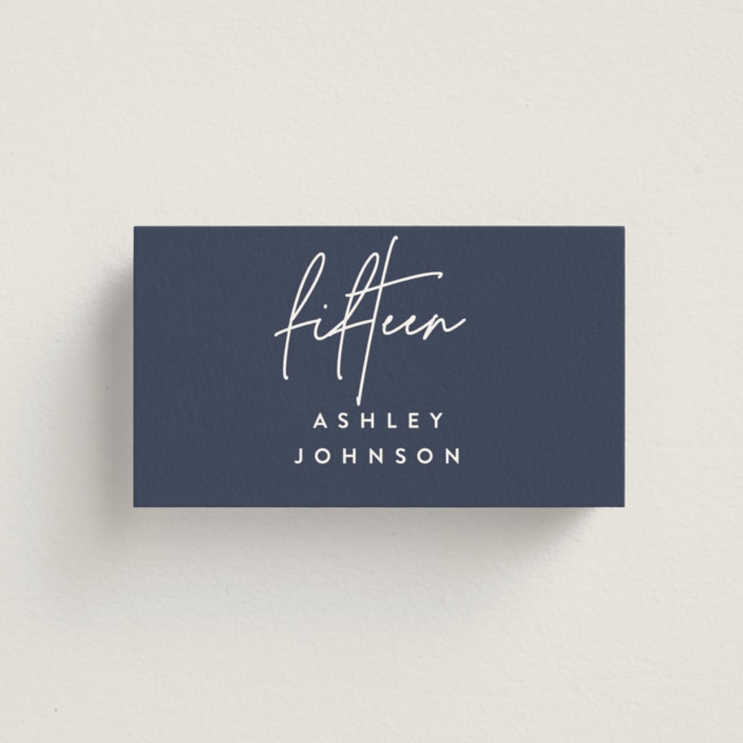 "Marked" - Place Cards in Navy by JoAnn Jinks - Front with Free Guest Printing