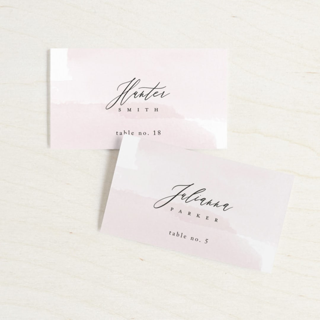 "Painterly" - Place Cards in Blush by Kelly Schmidt - Front with Free Guest Printing