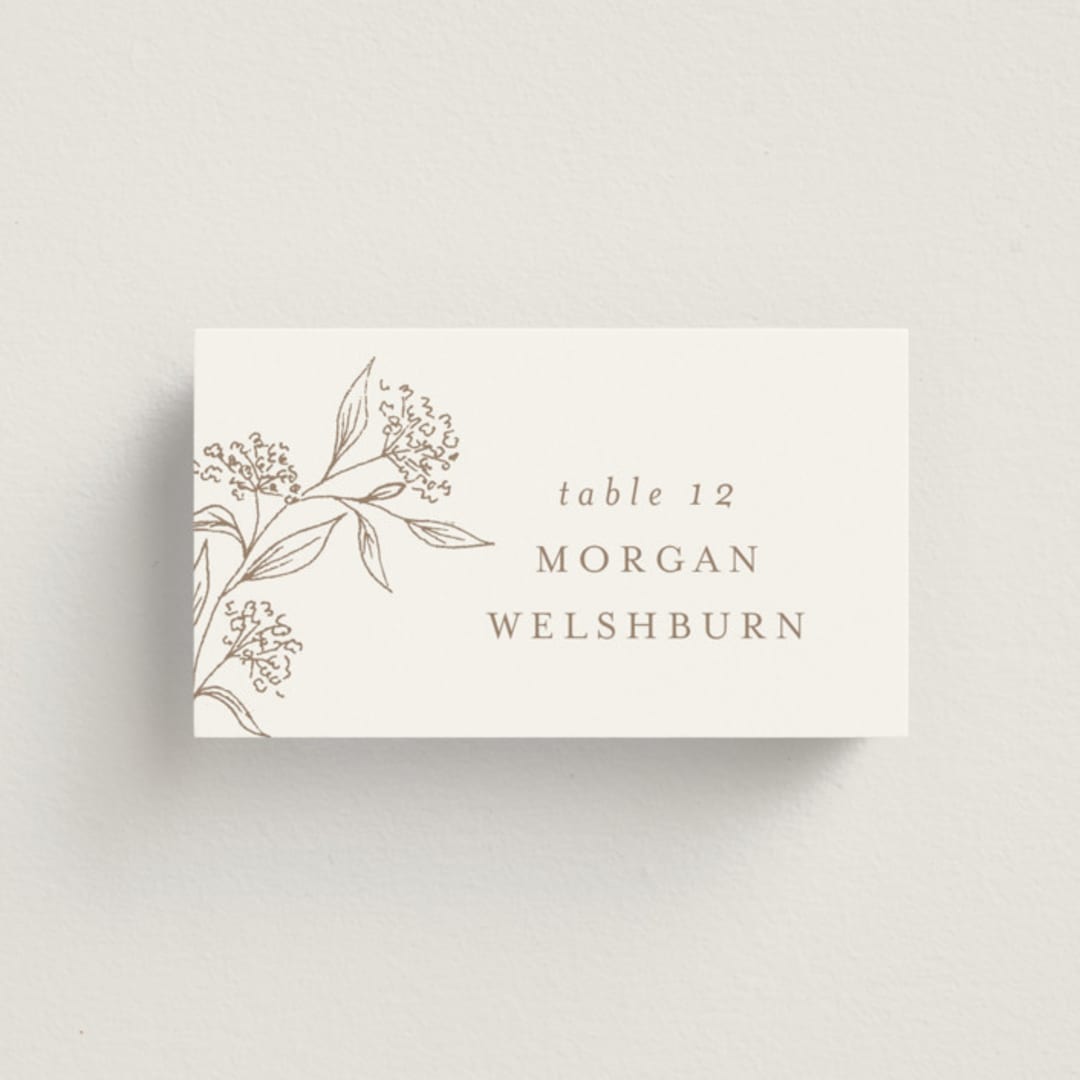 "Monogrammed" - Place Cards in Taupe by Chris Griffith - Front with Free Guest Printing