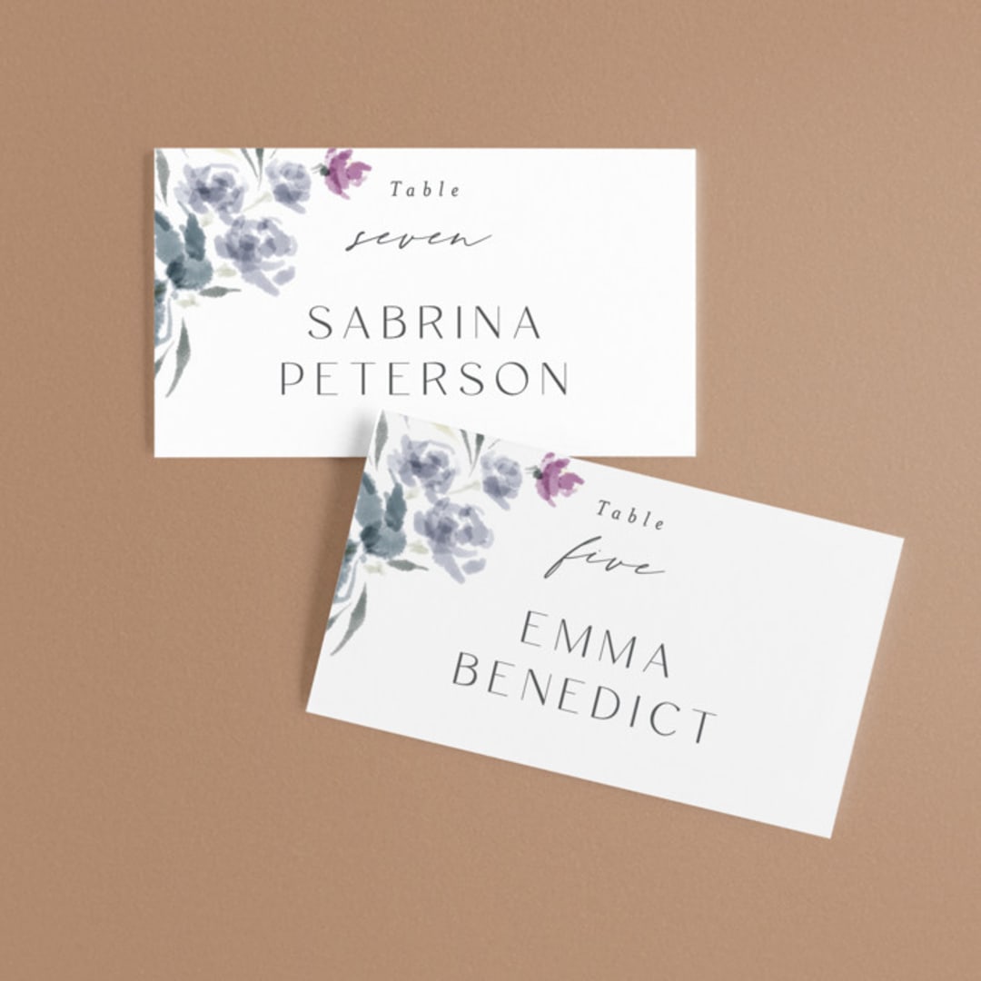 "Violet Cascade" - Place Cards in Violet by Nicoletta Savod - Front with Free Guest Printing