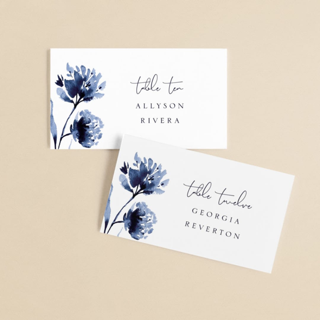 "A Wedding Watercolor" - Place Cards in Cornflower by Chris Griffith - Front with Free Guest Printing