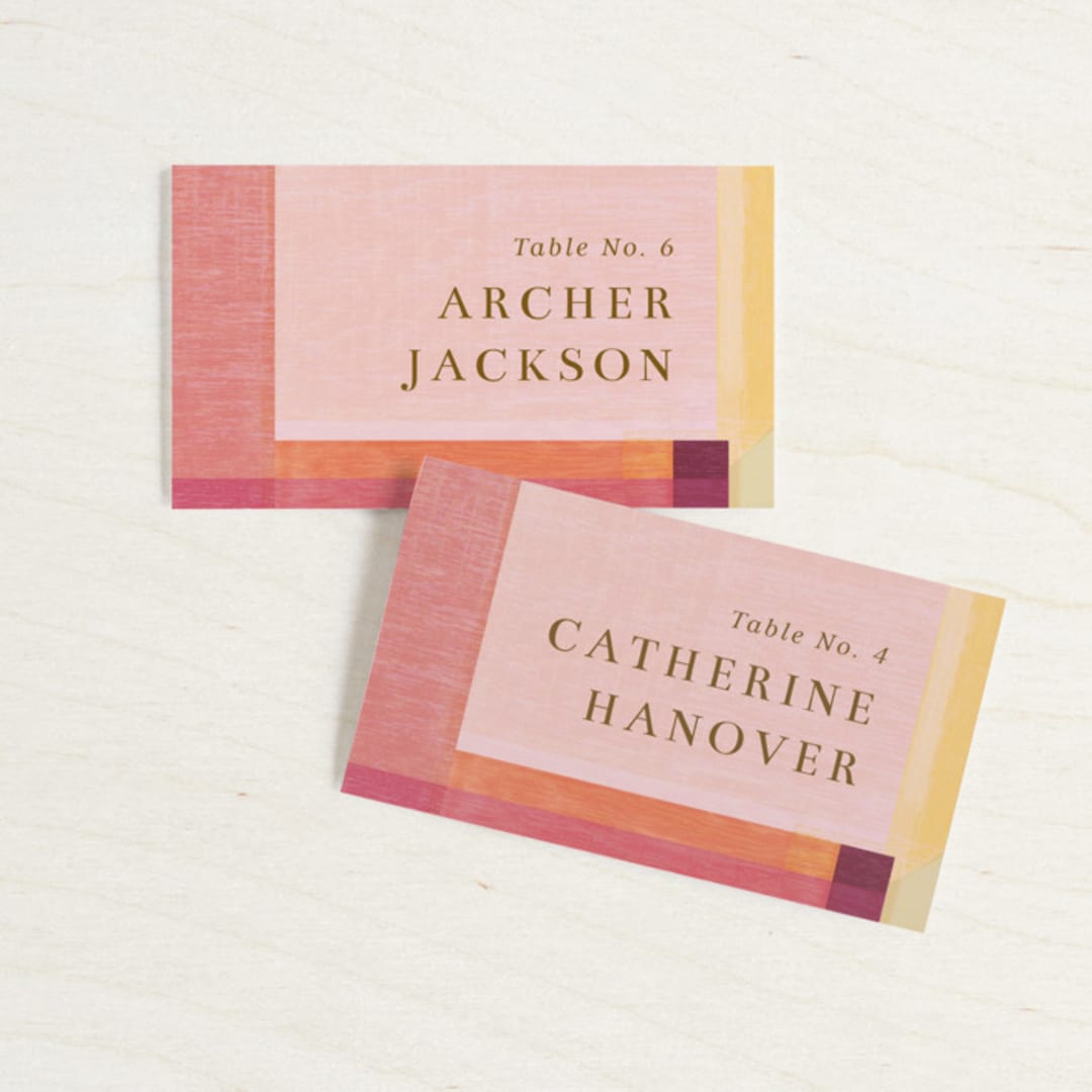 "Edgewater" - Place Cards in Sunset by Griffinbell Paper Co. - Front with Free Guest Printing