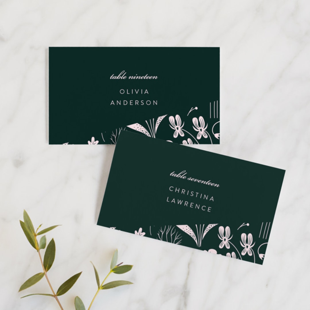 "Forest Foliage" - Place Cards in Deep Forest by Eve Schultz - Front with Free Guest Printing