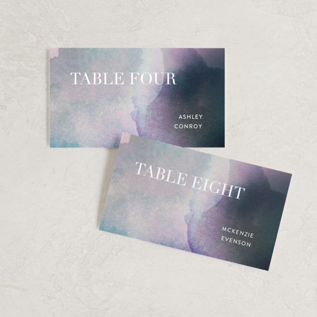 "Raptured" - Place Cards in Amethyst by Design Lotus - Front with Free Guest Printing
