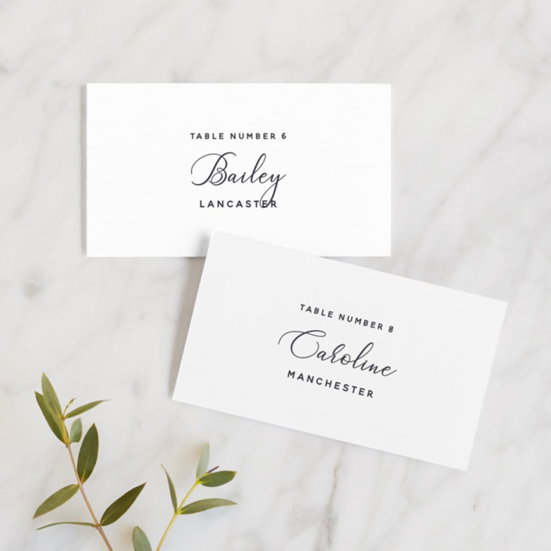 "Right Side" - Place Cards in Blackberry by Susan Brown - Front with Free Guest Printing