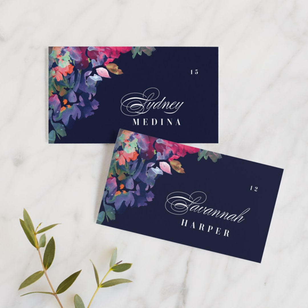 "Georgia" - Place Cards in Navy by Lori Wemple - Front with Free Guest Printing