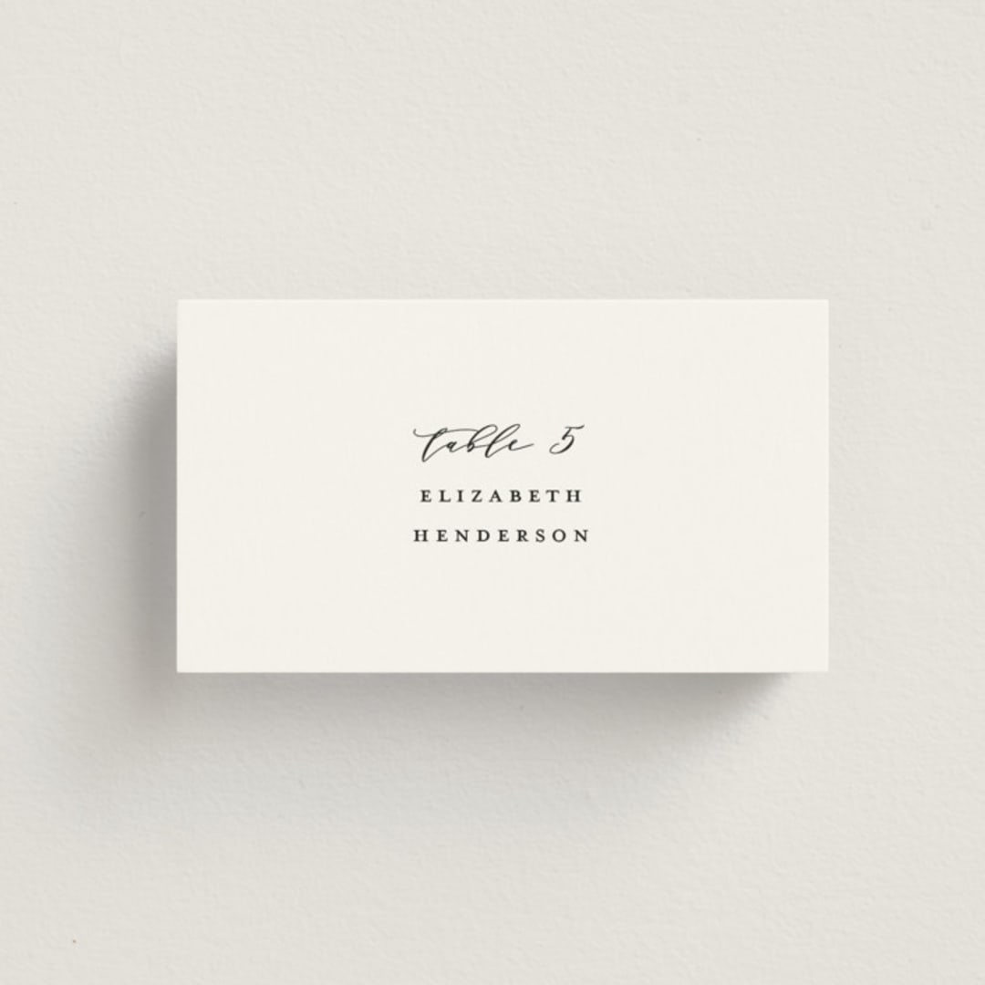 "Classically Us" - Place Cards in Cotton by Simona Camp - Front with Free Guest Printing