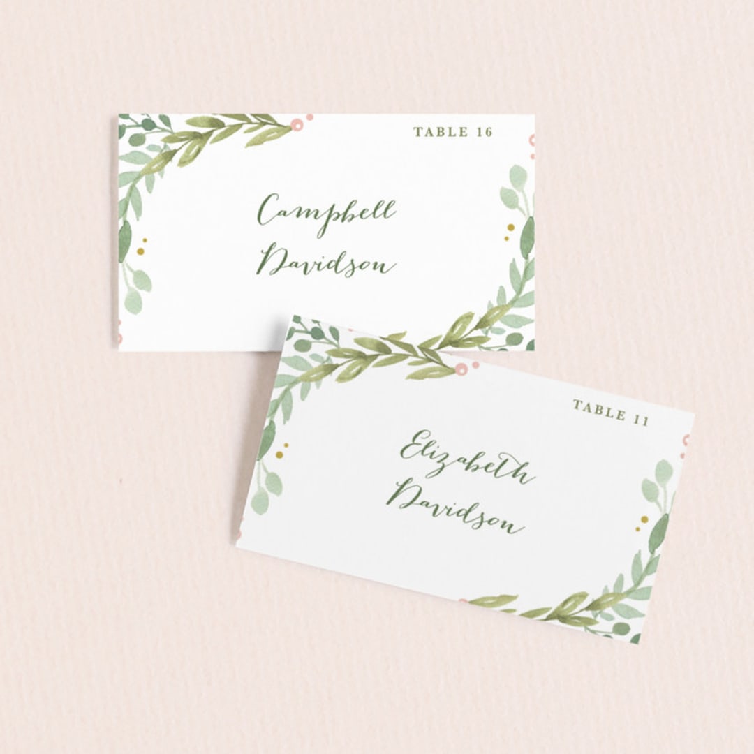 "Garden Glamour" - Place Cards in Sage by Kristen Smith - Front with Free Guest Printing