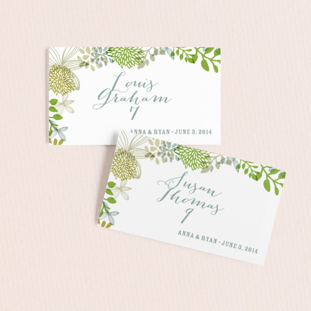 "Fling" - Place Cards in Clover by Andrea Mentzer - Front with Free Guest Printing