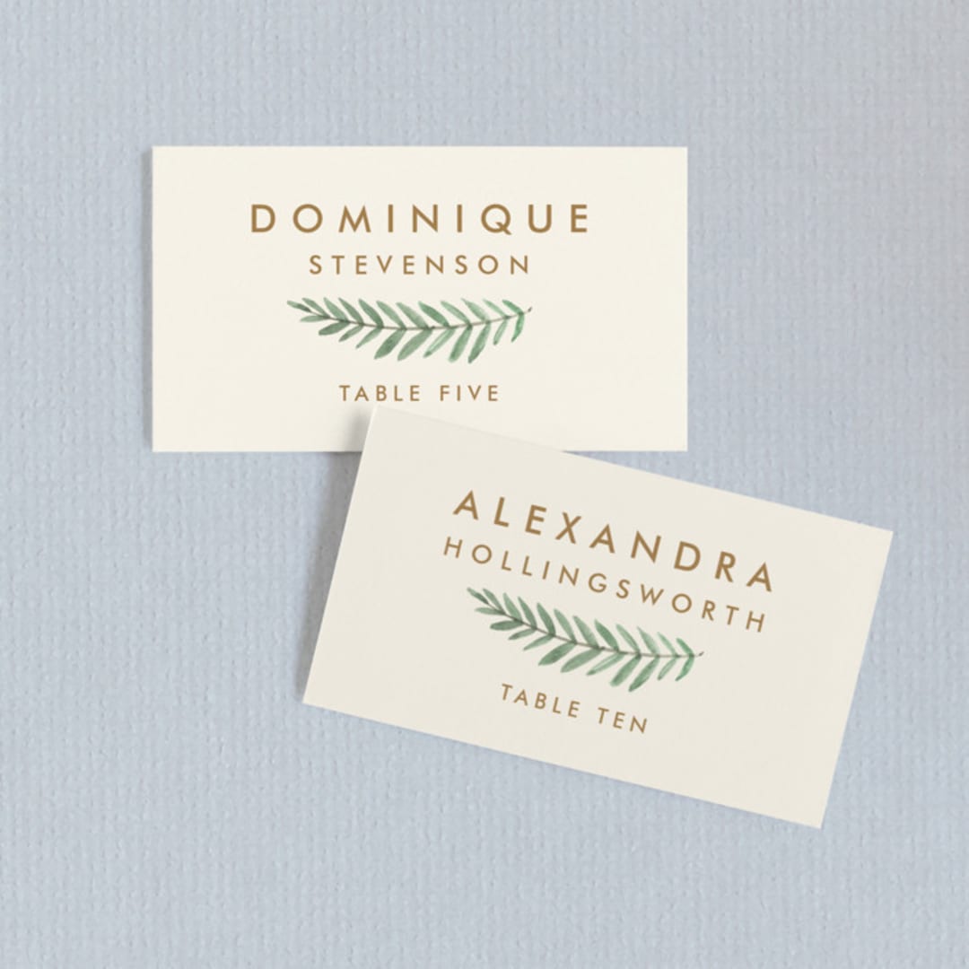 "Painted Ferns" - Place Cards in Cream by Amy Kross - Front with Free Guest Printing