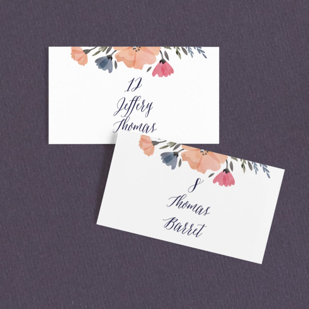 "Romantic Watercolor Flora" - Place Cards in Dhalia by Petra Kern - Front with Free Guest Printing