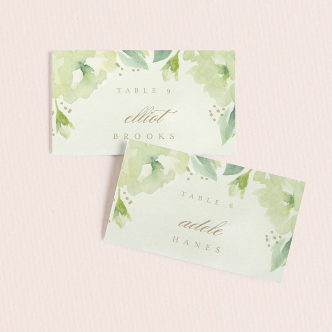 "Southern Garden" - Place Cards in Moss by Lori Wemple - Front with Free Guest Printing