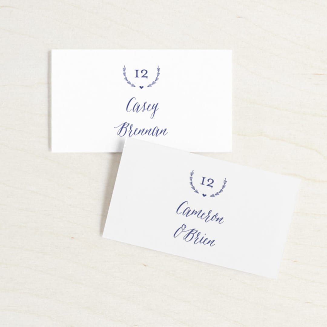 "United" - Place Cards in Cobalt by Susan Brown - Front with Free Guest Printing