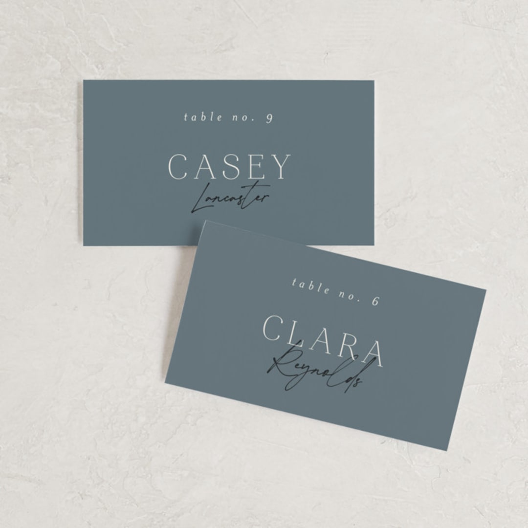 "Modern Traditionalist" - Place Cards in Butterscotch by Morgan Kendall - Front with Free Guest Printing
