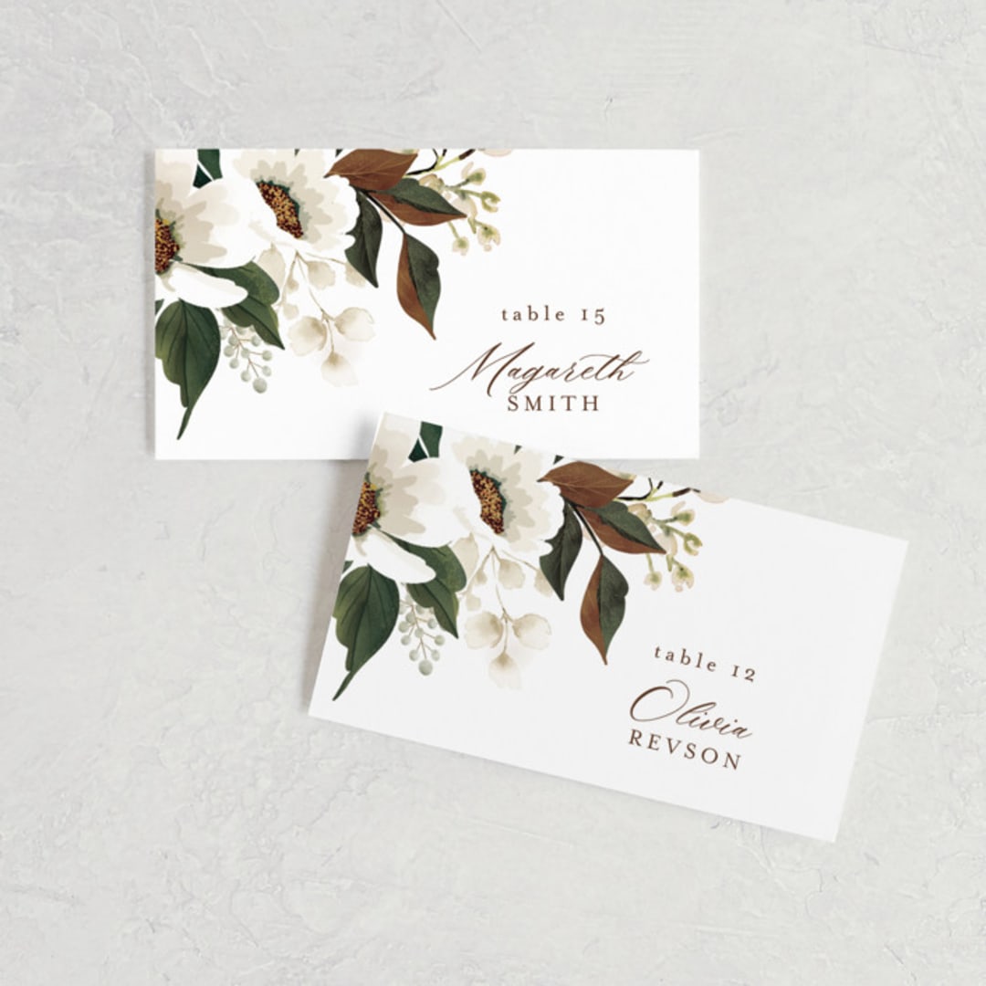 "A Garden Wedding" - Place Cards in Magnolia by Chris Griffith - Front with Free Guest Printing